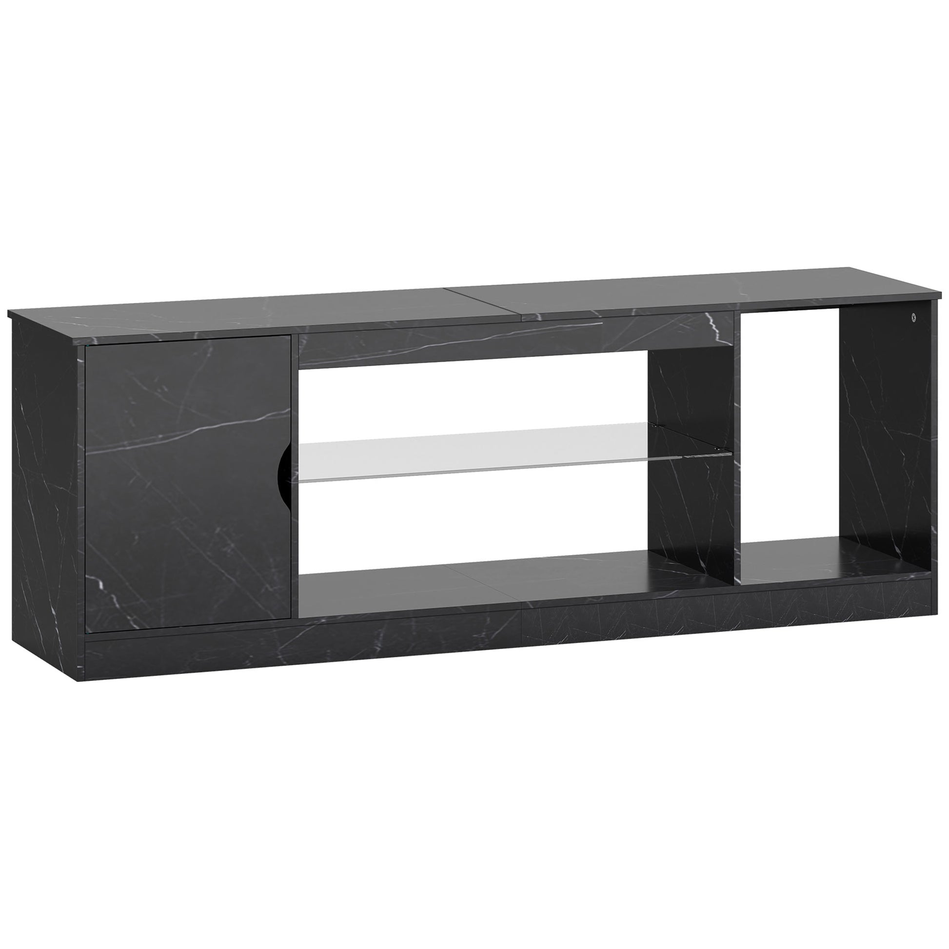 Photo of HOMCOM TV Stand Cabinet, Marble Effect TV Unit for up to 55" TVs with Glass Shelf and Storage Cabinet, Entertainment Unit for Living Room, Bedroom, Black in Black colour on a white background