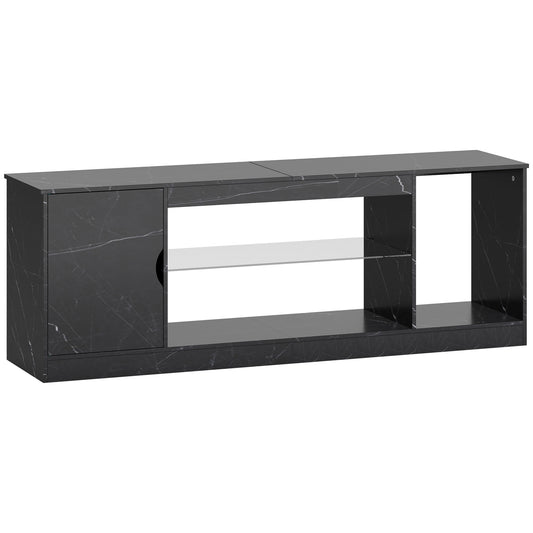 Photo of HOMCOM TV Stand Cabinet, Marble Effect TV Unit for up to 55" TVs with Glass Shelf and Storage Cabinet, Entertainment Unit for Living Room, Bedroom, Black in Black colour on a white background