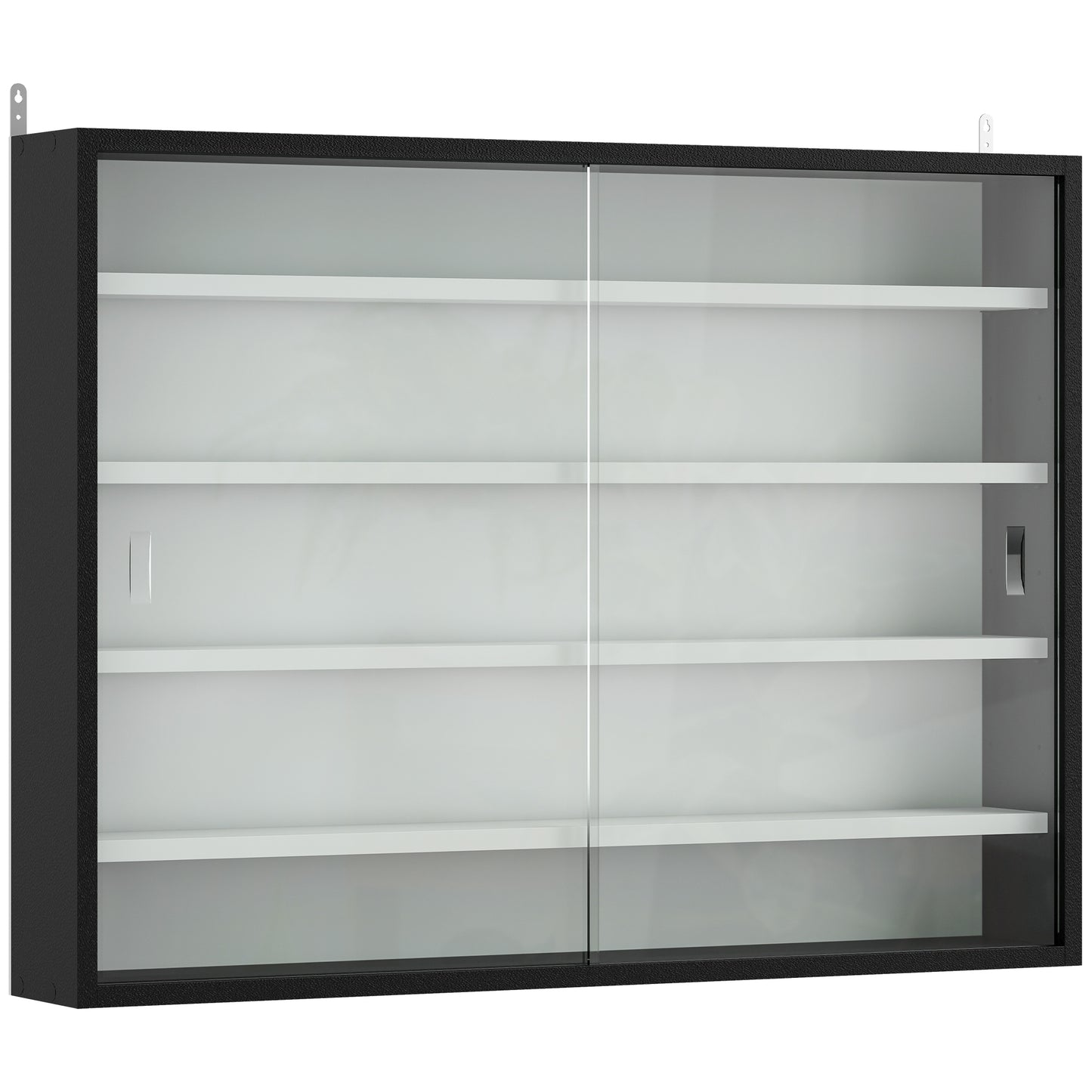 Photo of HOMCOM 5-Tier Wall Display Cabinet,  Wall Mounted Display Case w/ 4 Adjustable Shelves, Glass Doors, 60x80cm, Black and White in White colour on a white background