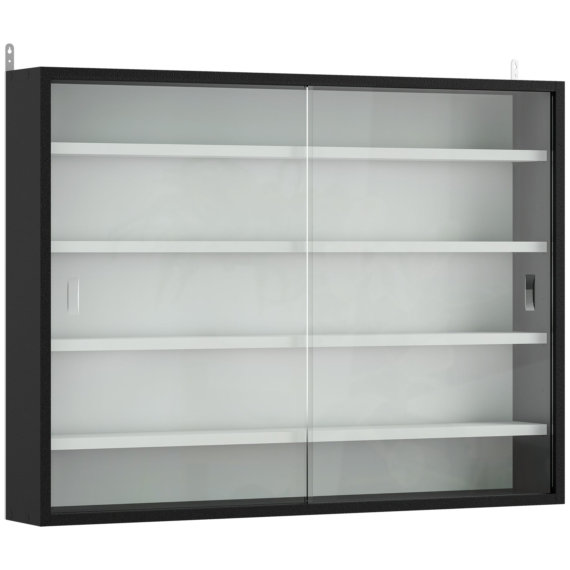 Photo of HOMCOM 5-Tier Wall Display Cabinet,  Wall Mounted Display Case w/ 4 Adjustable Shelves, Glass Doors, 60x80cm, Black and White in White colour on a white background