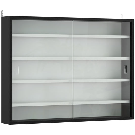 Photo of HOMCOM 5-Tier Wall Display Cabinet,  Wall Mounted Display Case w/ 4 Adjustable Shelves, Glass Doors, 60x80cm, Black and White in White colour on a white background