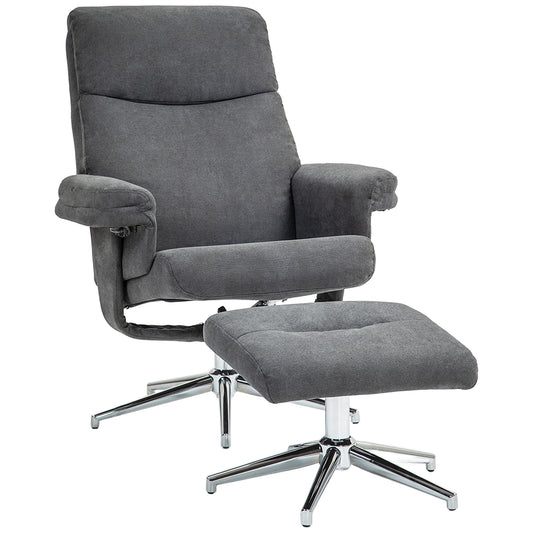 Photo of HOMCOM Velvet-Feel Recliner Chair and Ottoman - Dark Grey in Grey colour on a white background