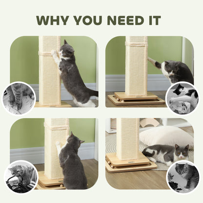 PawHut cat scratching post with cats using its tall sisal column and ball-track base