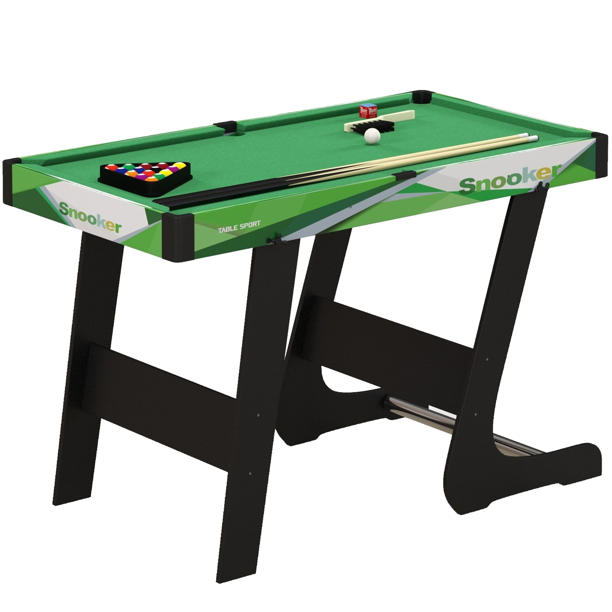 Photo of SPORTNOW 104cm Folding Mini Pool Table Set with 2 Cues, 16 Balls, Chalk, Triangle, Brush, Green in Green colour on a white background