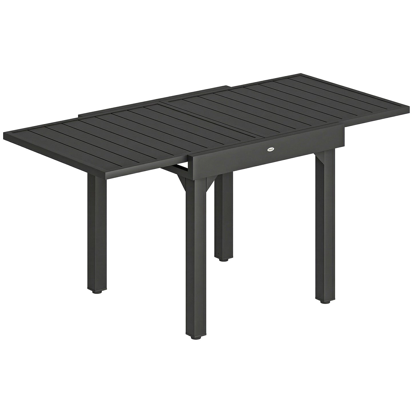 Photo of Outsunny Expandable Patio Dining Table for 4-6 People, 80-160 cm Aluminium Extendable Outdoor Patio Table with Slatted Top, Black in Black colour on a white background