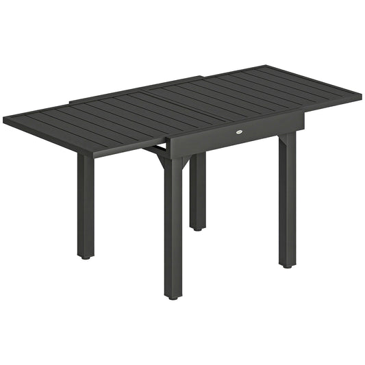Photo of Outsunny Expandable Patio Dining Table for 4-6 People, 80-160 cm Aluminium Extendable Outdoor Patio Table with Slatted Top, Black in Black colour on a white background