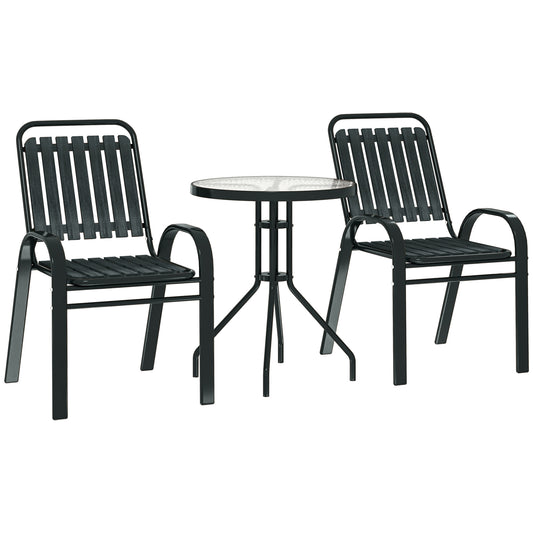 Photo of Outsunny 3 Pieces Patio Bistro Set with Stackable Chairs, Tempered Glass Table, for Outdoor, Balcony, Patio, Garden Charcoal Grey in Grey colour on a white background