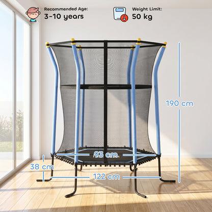 HOMCOM kids trampoline with safety net; dimensions shown as 190 cm high and 122 cm wide