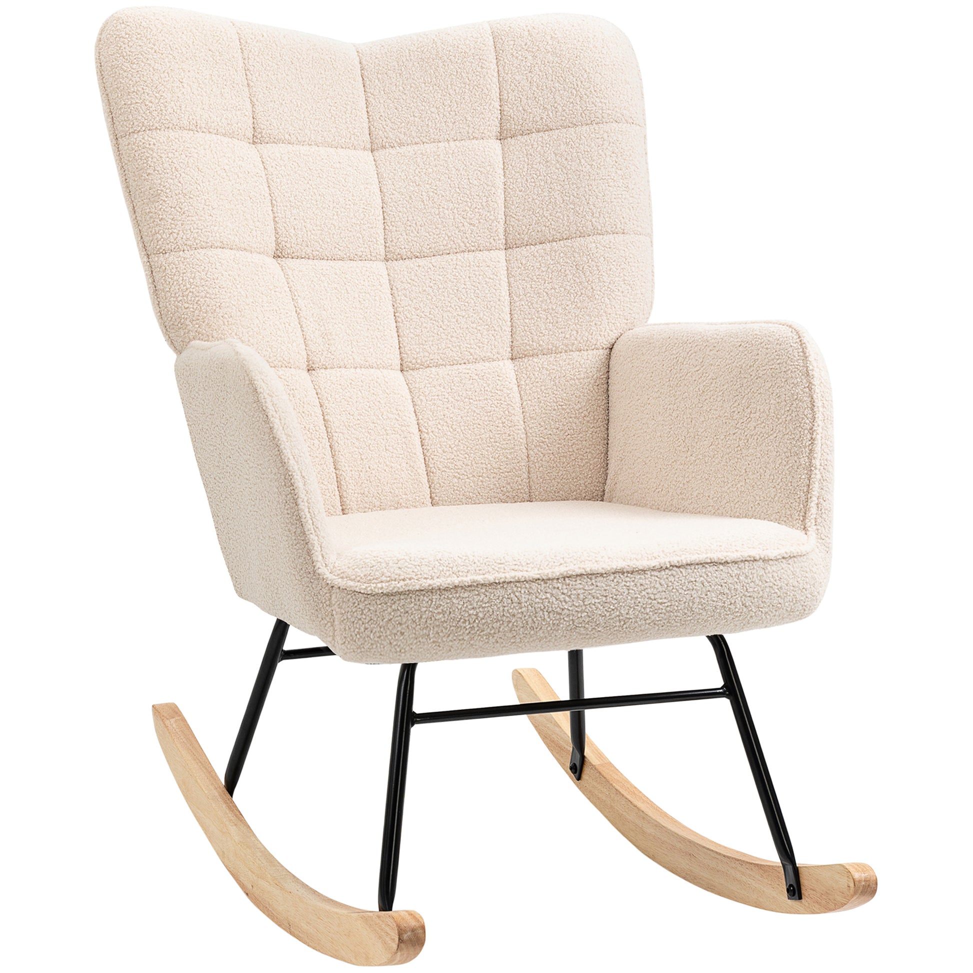 Photo of HOMCOM Berber Fleece Nursery Glider Rocker for Nursing, Wingback Rocking Chair for Living Room, Beige in Beige colour on a white background