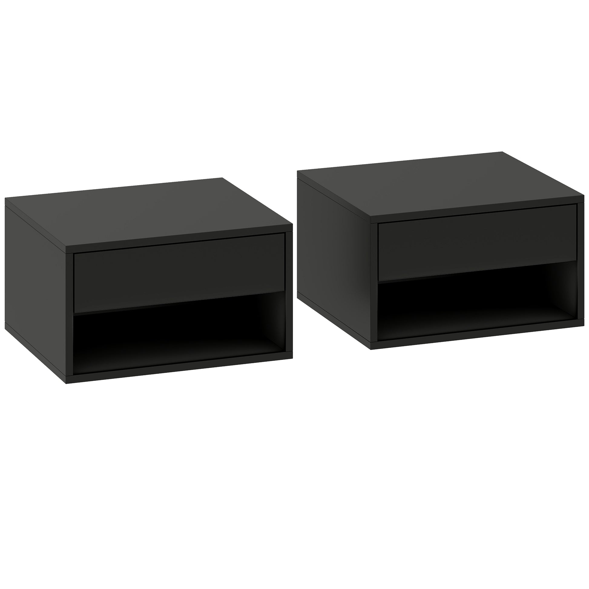 Photo of HOMCOM Floating Bedside Tables Set of 2, Wall Mounted Nightstand, Black in Black colour on a white background