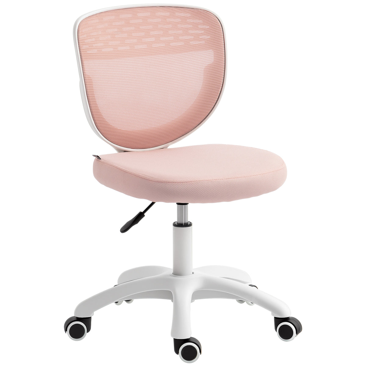 Photo of HOMCOM Office Chair, Armless Computer Desk Chair with Breathable Mesh, Adjustable Height, Swivel Wheels, Pink in Pink colour on a white background