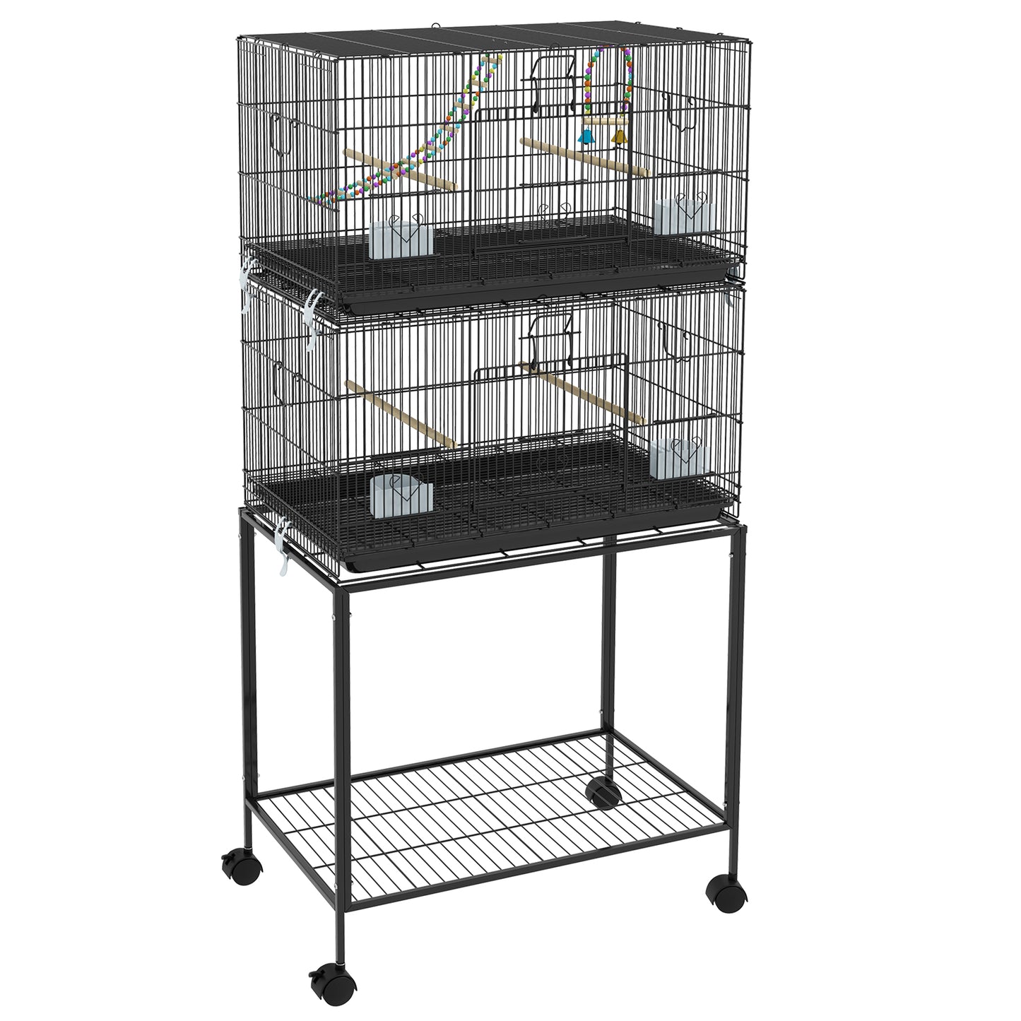 Photo of PawHut Two-Tier Bird Cage on Wheels, with Stand, for Small Birds in Birds colour on a white background