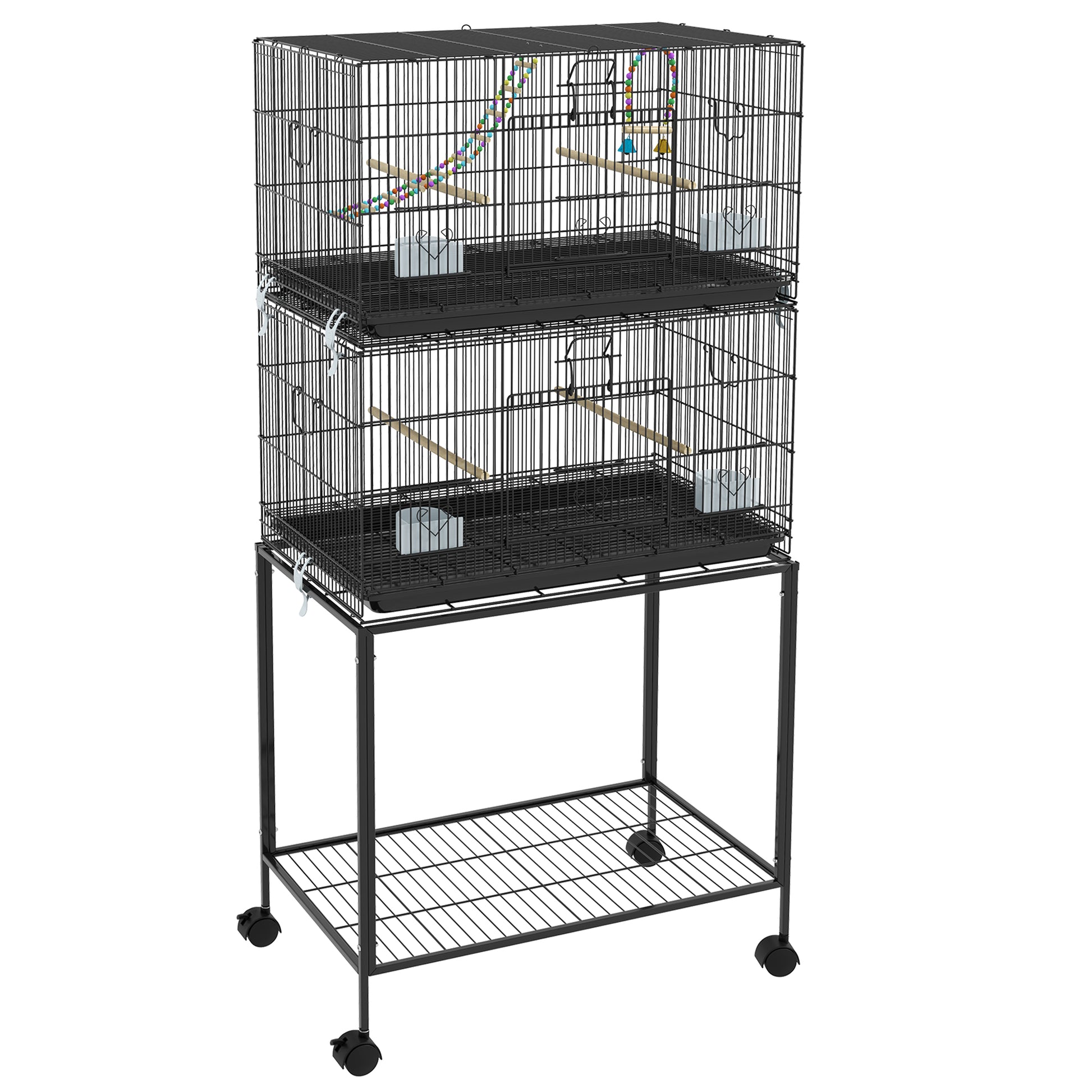 Photo of PawHut Two-Tier Bird Cage on Wheels, with Stand, for Small Birds in Birds colour on a white background