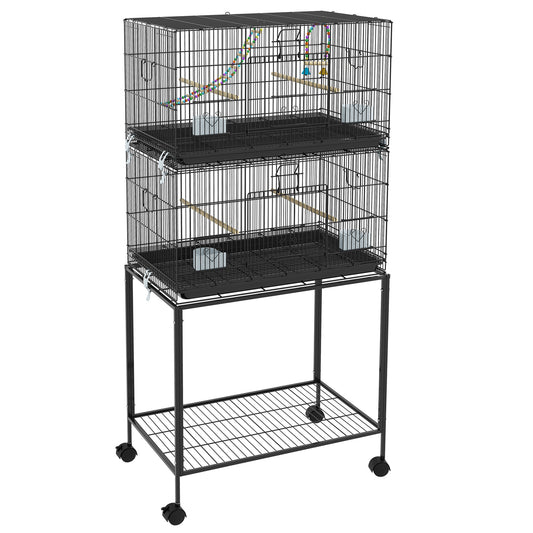 Photo of PawHut Two-Tier Bird Cage on Wheels, with Stand, for Small Birds in Birds colour on a white background