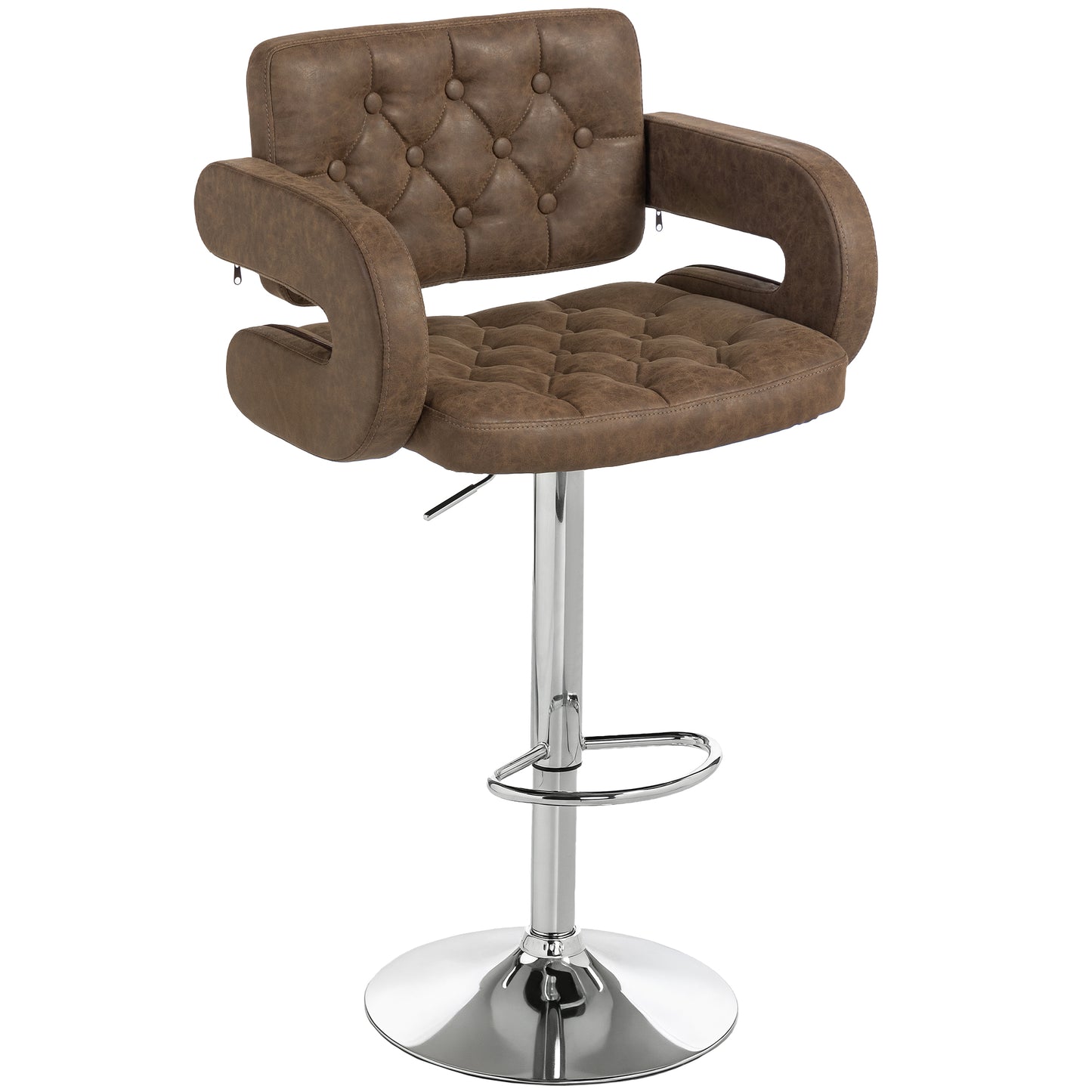 Photo of HOMCOM PU Leather Upholstered Swivel Bar Stool, Height Adjustable with Back, Armrest, Footrest, Coffee in Coffee colour on a white background