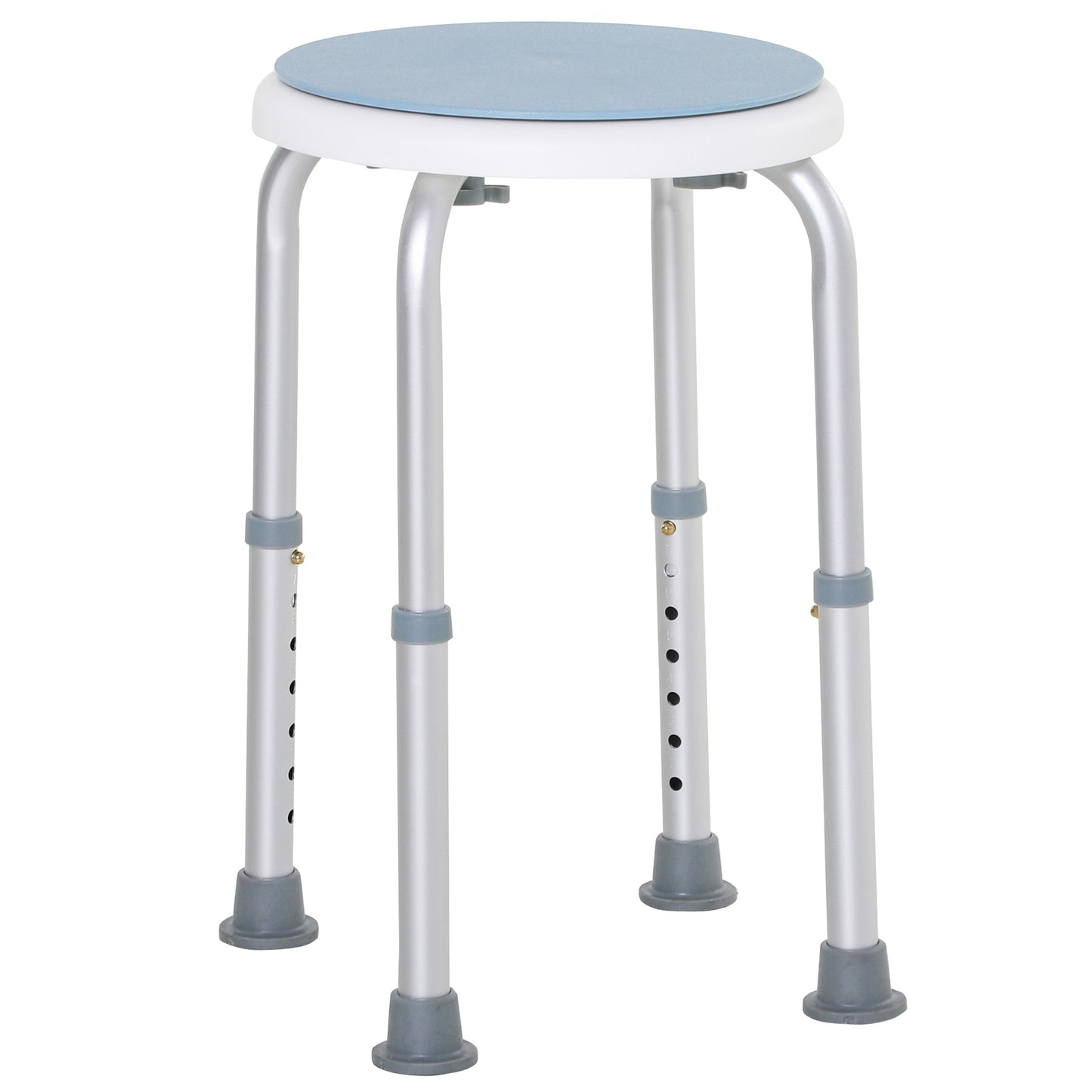 Photo of HOMCOM 360° Swivel Shower Chair, Height Adjustable Aluminium Shower Stool with Non-Slip Feet for Disabled, Elderly, Light Blue in Blue colour on a white background