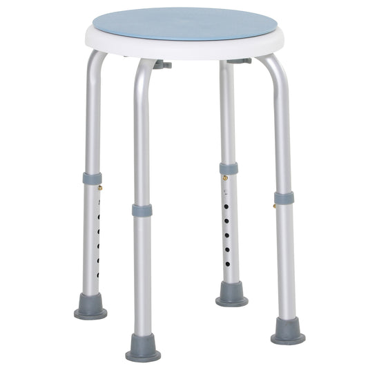 Photo of HOMCOM 360° Swivel Shower Chair, Height Adjustable Aluminium Shower Stool with Non-Slip Feet for Disabled, Elderly, Light Blue in Blue colour on a white background