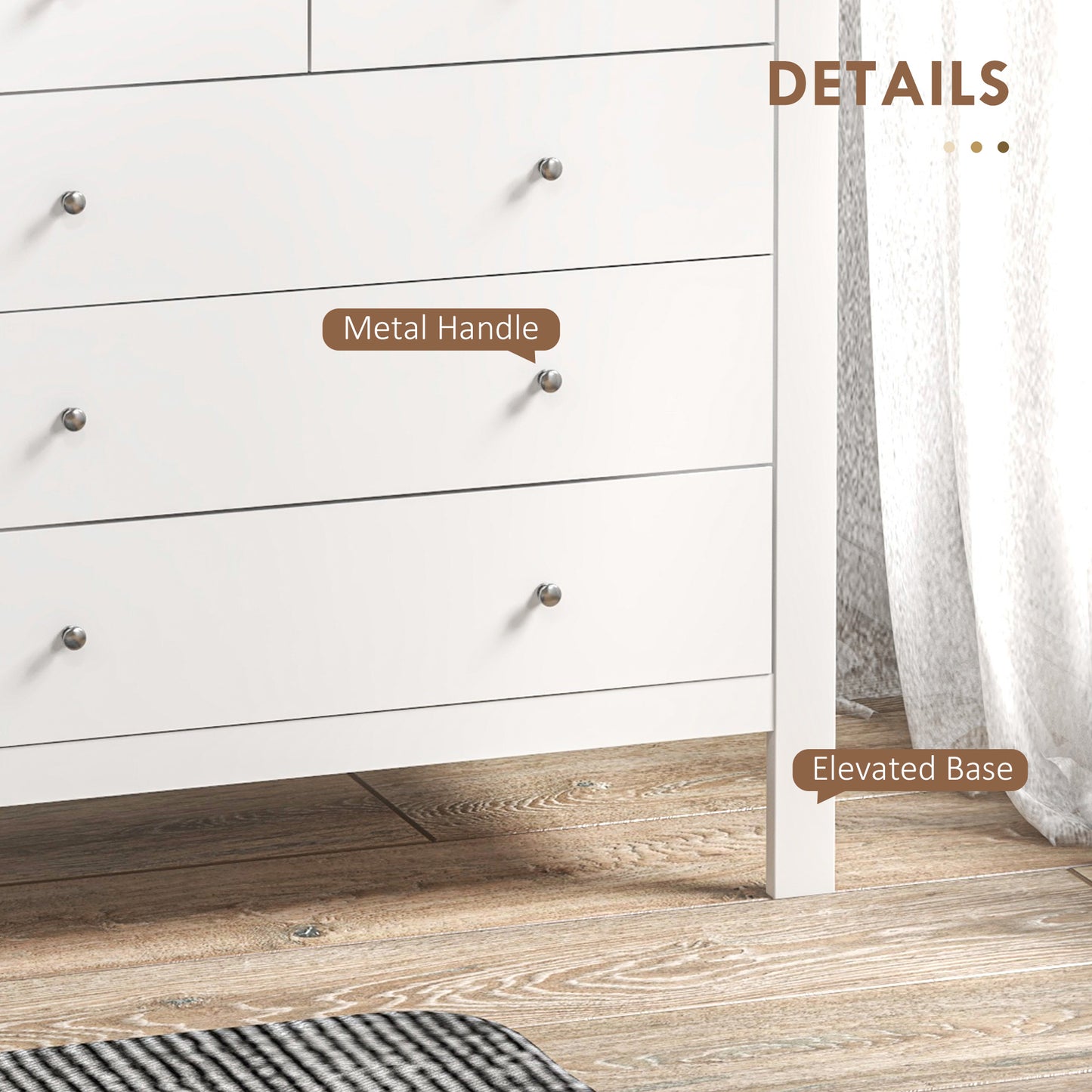 HOMCOM 5 Drawer Chest of Drawers, Modern Dresser for Bedroom, Wide Storage Unit for Living Room, Hallway, Closet, White