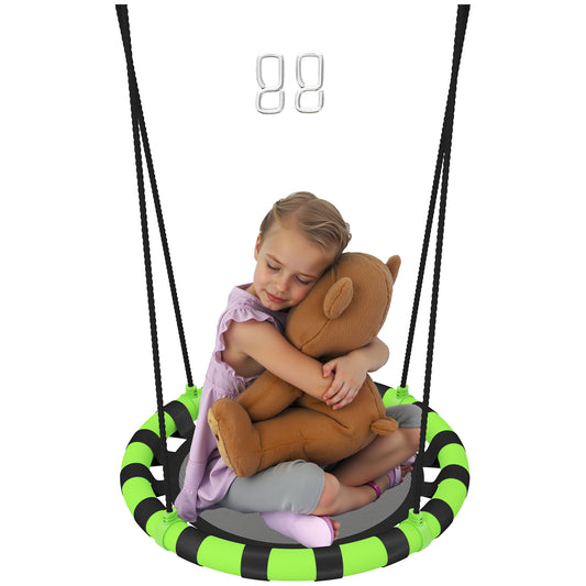 Photo of AIYAPLAY 60cm Diameter Kid Nest Swing Seat with Height Adjustable Ropes, for Outdoor, Indoor, Black/Green in Black/Green colour on a white background