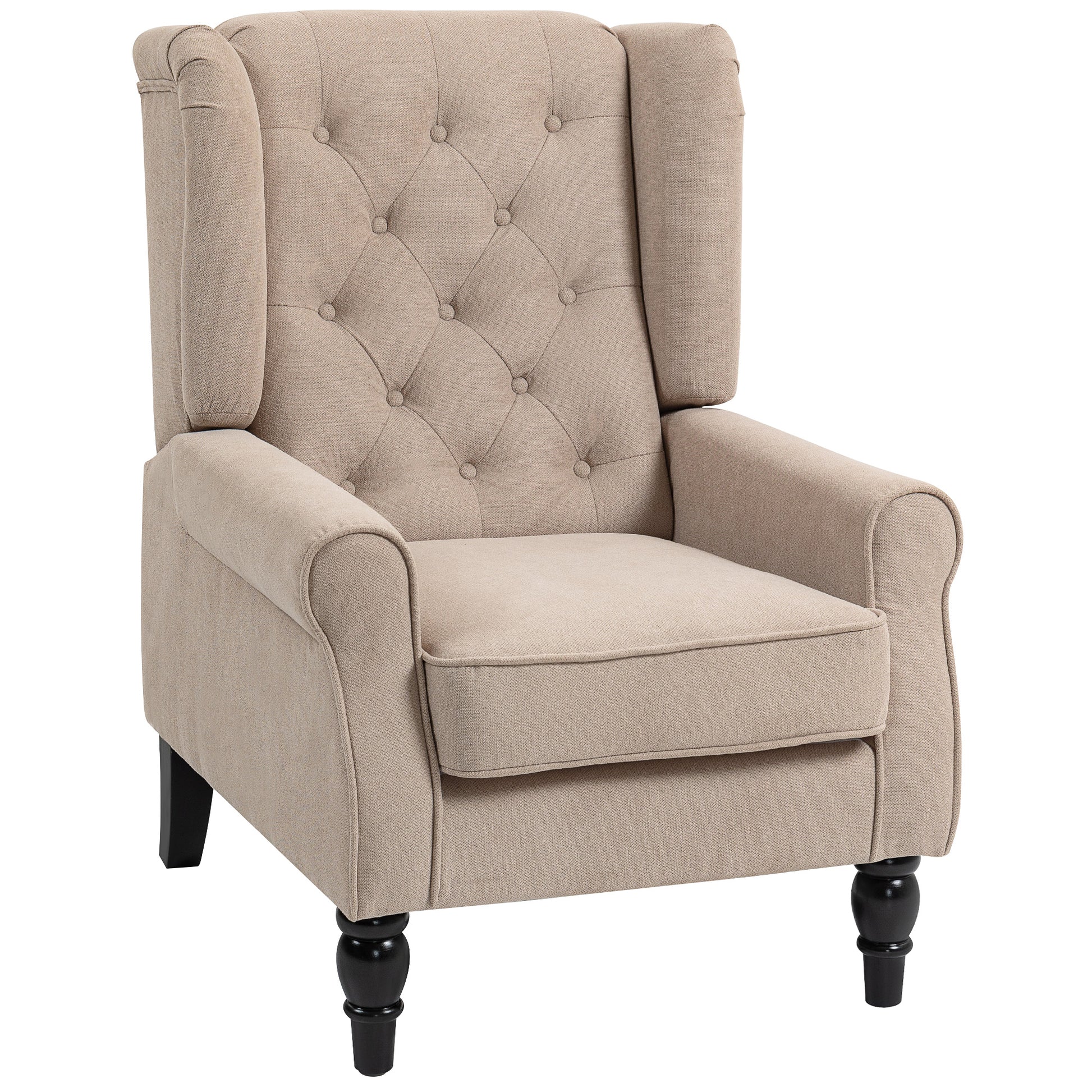 Photo of HOMCOM Wingback Accent Chair, Retro Upholstered Button Tufted Occasional Chair for Living Room and Bedroom, Beige in Beige colour on a white background