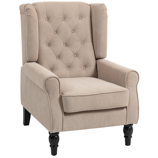 Photo of HOMCOM Wingback Accent Chair, Retro Upholstered Button Tufted Occasional Chair for Living Room and Bedroom, Beige in Beige colour on a white background