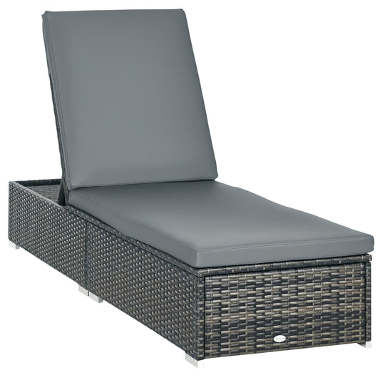 Photo of Outsunny PE Rattan Sun Lounger, Five-Position Adjustable Recliner Lounger Chair with Soft Padded Cushion for Patio, Mixed Grey in Grey colour on a white background