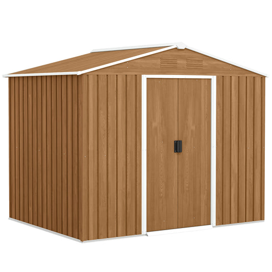 Photo of Outsunny 8 x 6ft Galvanised Steel Shed, with Double Door - Brown in Brown colour on a white background