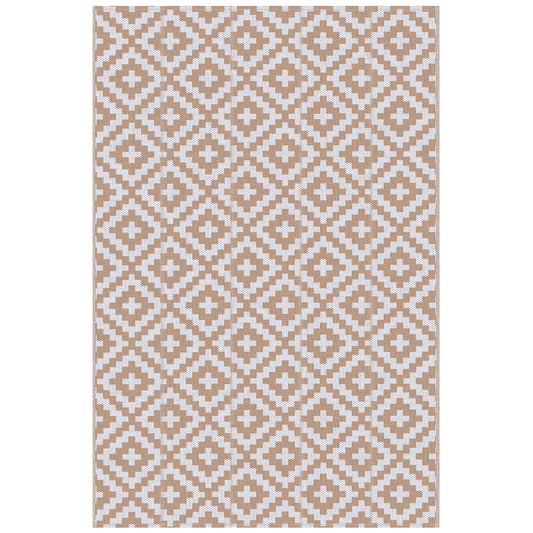 Photo of Outsunny Outdoor Rug Reversible Mat Plastic Straw Rug Portable RV Camping Mat for Garden Deck Picnic Indoor, 182 x 274 cm (6 x 9 ft), Coffee & White in White colour on a white background