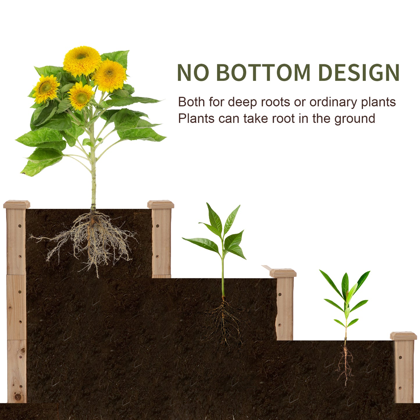 Outsunny 470L Raised Garden Bed, 3-Tier Planter Kit, Elevated Wooden Planters for Garden, Yard & Patio, Wooden Nature