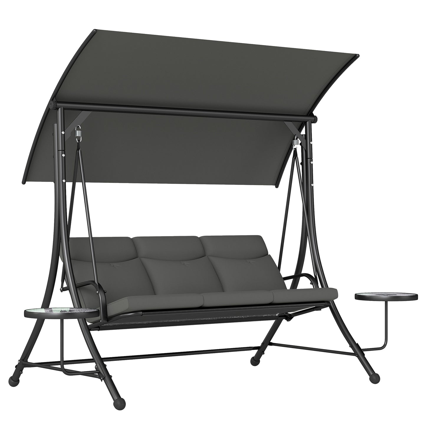 Photo of Outsunny Three-Seater Garden Swing, with Adjustable Canopy - Black/Grey in Black/Grey colour on a white background