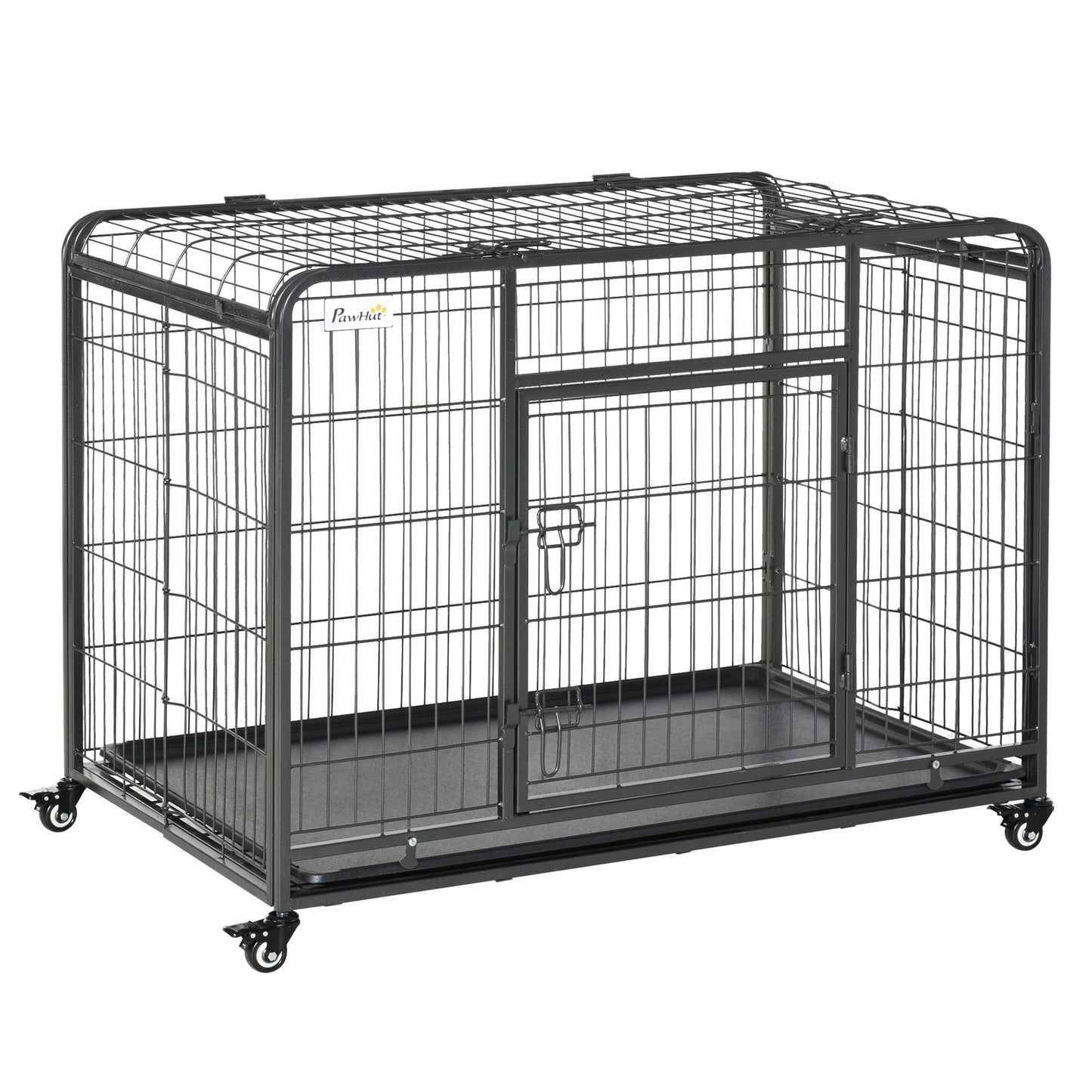 Photo of PawHut Metal Dog Cage Kennel Locking Door & Wheels Removable Tray Openable Top For Large Pets 109.5 x 71 x 78 cm in cm colour on a white background