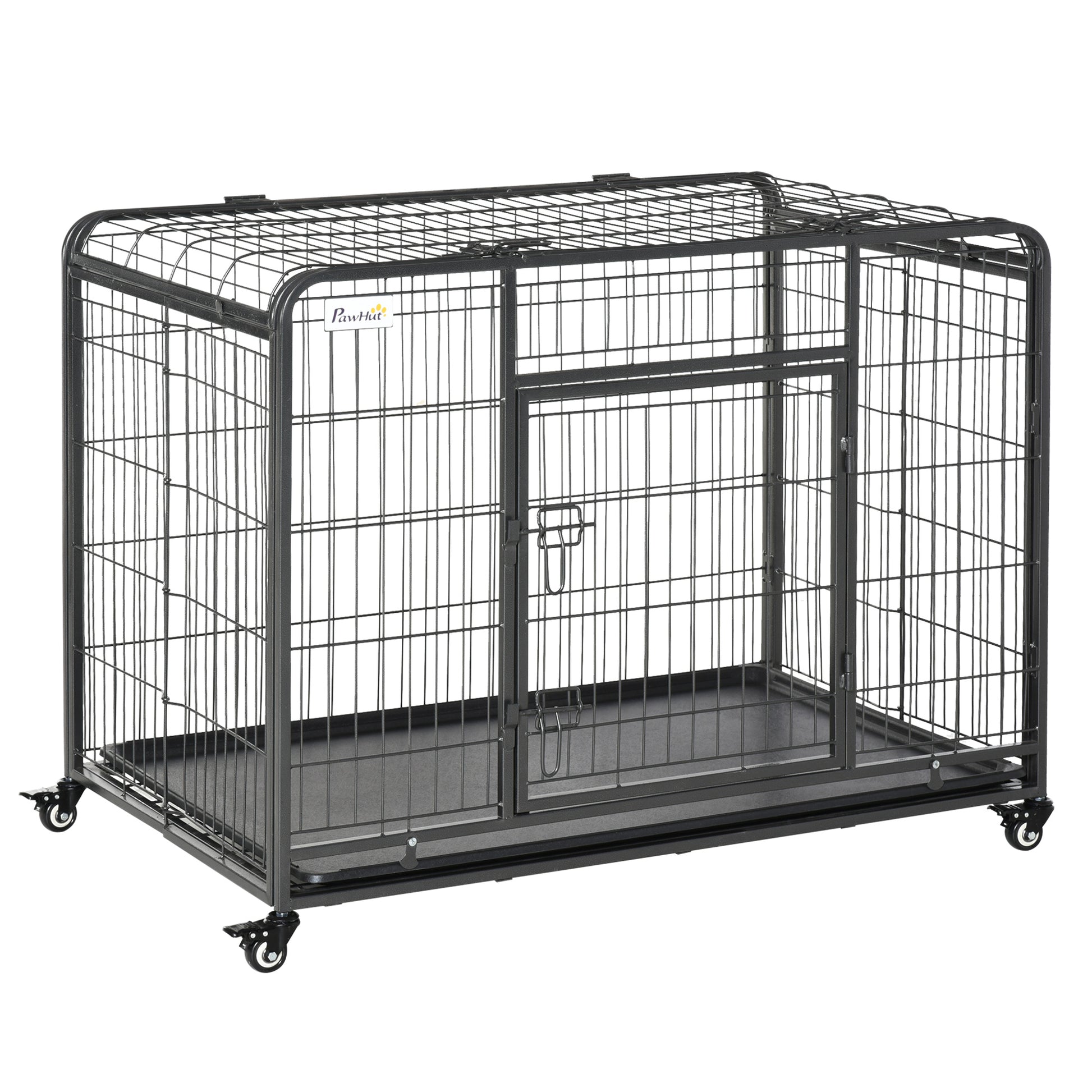 Photo of PawHut Metal Dog Cage Kennel Locking Door & Wheels Removable Tray Openable Top For Large Pets 109.5 x 71 x 78 cm in cm colour on a white background