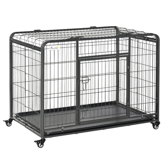 Photo of PawHut Metal Dog Cage Kennel Locking Door & Wheels Removable Tray Openable Top For Large Pets 109.5 x 71 x 78 cm in cm colour on a white background