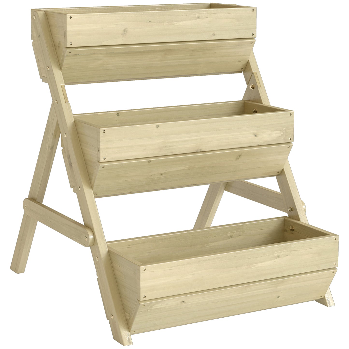 Photo of Outsunny 3 Tier Raised Garden Bed Wooden Elevated Planter Box Kit, 66L for Flower, Vegetable, Herb, 65x75x78cm, Green in Green colour on a white background