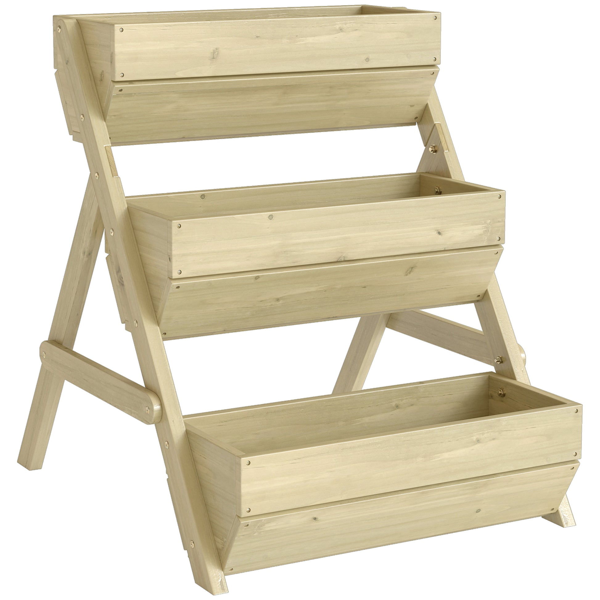 Photo of Outsunny 3 Tier Raised Garden Bed Wooden Elevated Planter Box Kit, 66L for Flower, Vegetable, Herb, 65x75x78cm, Green in Green colour on a white background