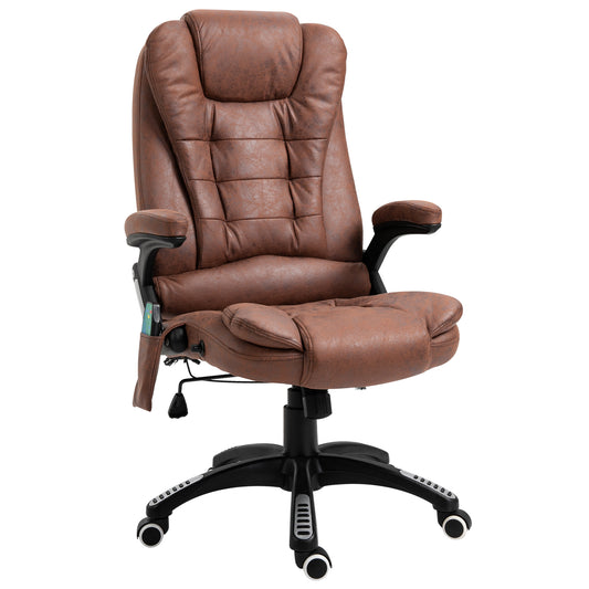 Photo of Vinsetto Massage Recliner Chair Heated Office Chair with Six Massage Points Microfiber Cloth 360° Swivel Wheels Brown in Brown colour on a white background