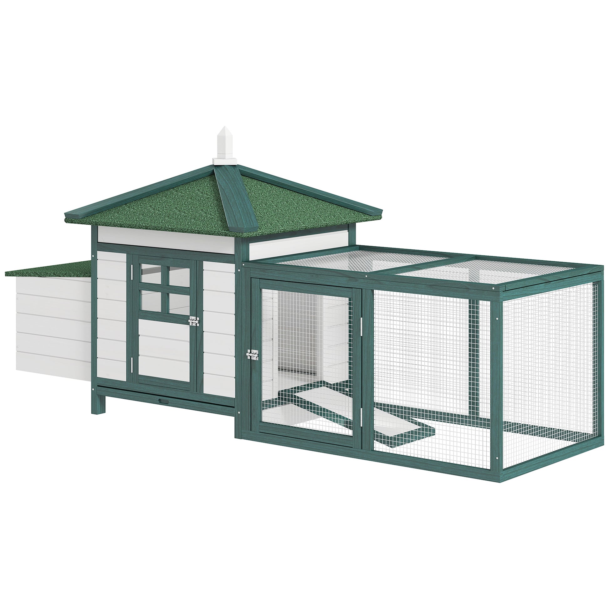 Photo of PawHut Chicken Coop, Small Animal Pet cage w/ Nesting Box, Wooden Outdoor Run, Green in Green colour on a white background
