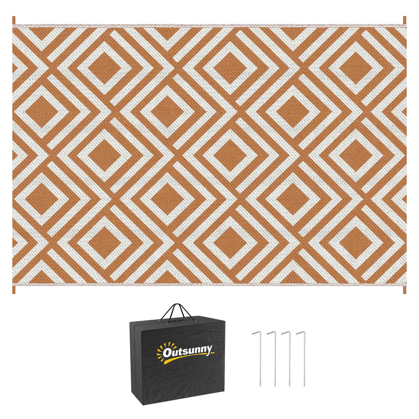 Photo of Outsunny Reversible Outdoor Rug, Plastic Straw Mat w/ Carry Bag Ground Stakes for Garden RV Picnic Beach Camping 182x274cm Brown in Brown colour on a white background