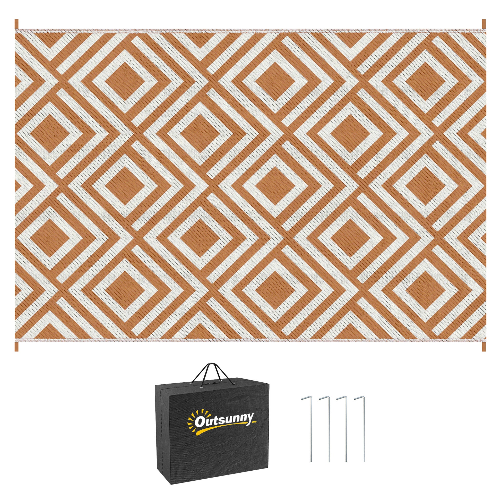 Photo of Outsunny Reversible Outdoor Rug, Plastic Straw Mat w/ Carry Bag Ground Stakes for Garden RV Picnic Beach Camping 182x274cm Brown in Brown colour on a white background