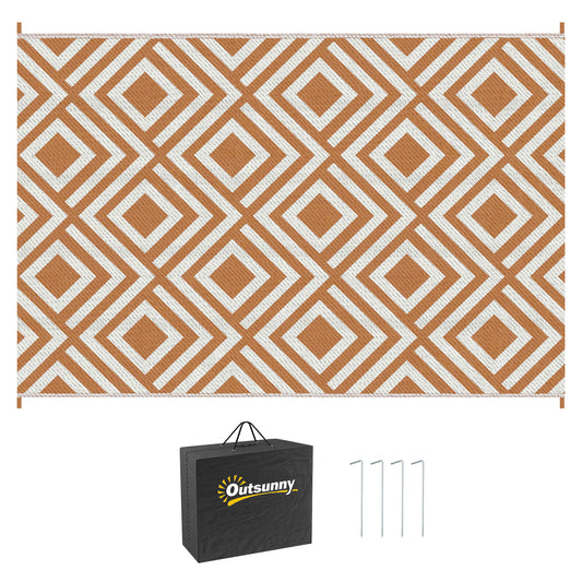 Photo of Outsunny Reversible Outdoor Rug, Plastic Straw Mat w/ Carry Bag Ground Stakes for Garden RV Picnic Beach Camping 182x274cm Brown in Brown colour on a white background