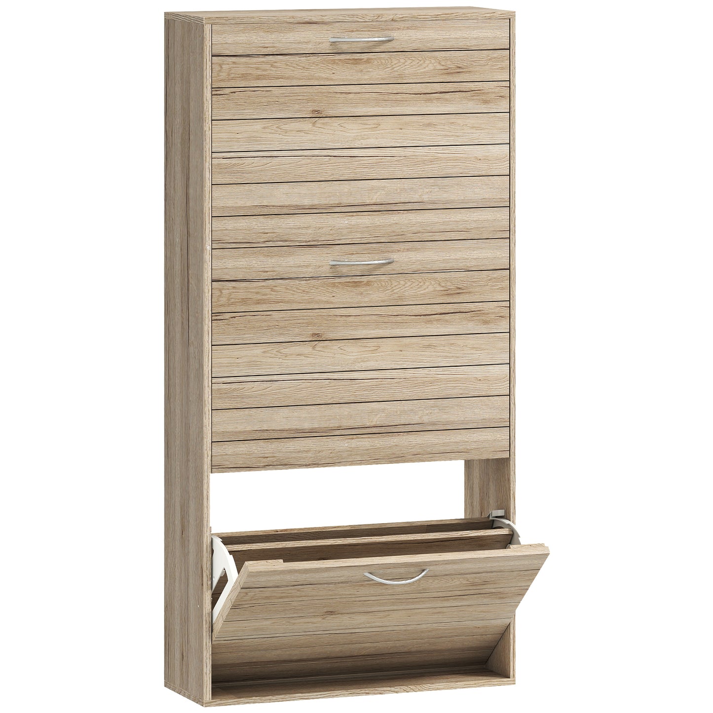 Photo of HOMCOM 12-Shoe Flip Drawer Storage Cabinet - Brown Wood-Effect in Wood-Effect colour on a white background