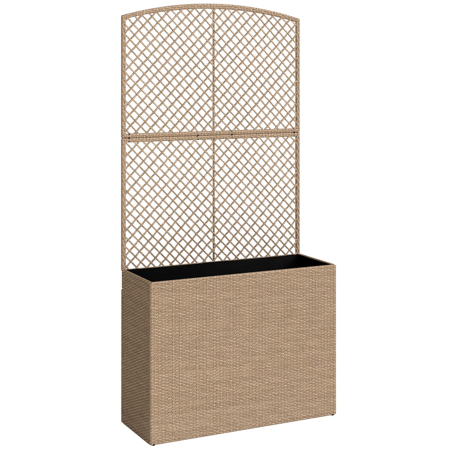 Photo of Outsunny Rattan Planter with Trellis, Raised Beds for Garden with Liner for Climbing Plants Vegetables Flowers, Light Grey in Grey colour on a white background