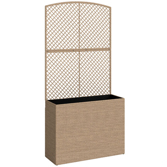 Photo of Outsunny Rattan Planter with Trellis, Raised Beds for Garden with Liner for Climbing Plants Vegetables Flowers, Light Grey in Grey colour on a white background