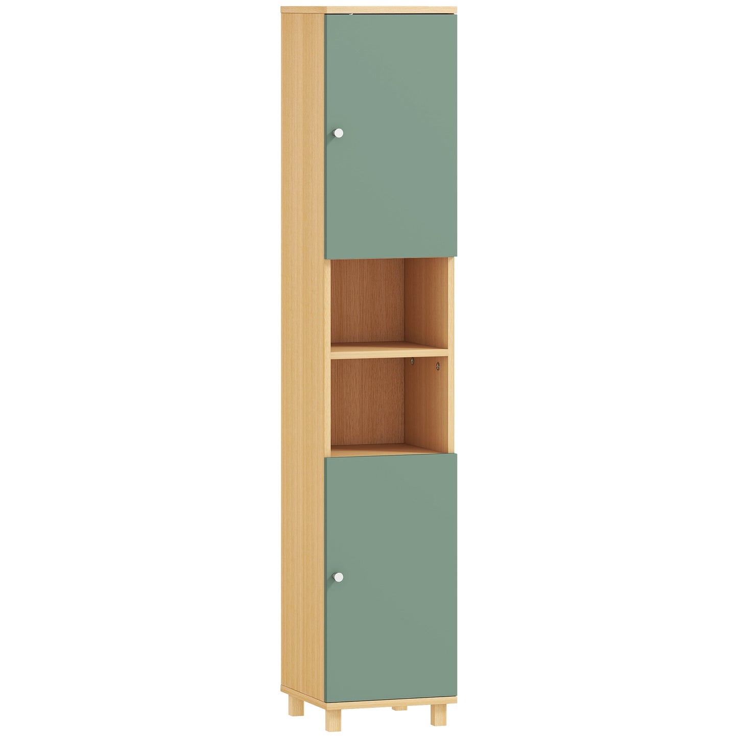 Photo of HOMCOM Bathroom Cabinet with Adjustable Shelves and Open Shelves - Green in Green colour on a white background