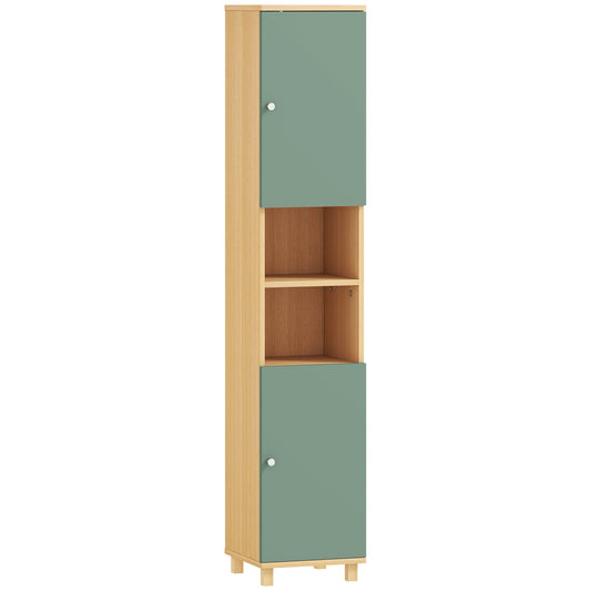 Photo of HOMCOM Bathroom Cabinet with Adjustable Shelves and Open Shelves - Green in Green colour on a white background