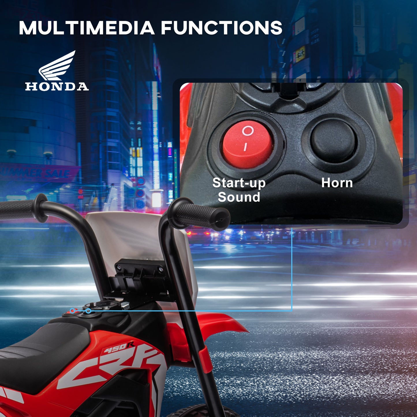 HOMCOM 6V Kids Motorbike, Three-Wheel Kids Electric Motorbike with Horn, Startup Sound for Ages 18-36 Months - Red