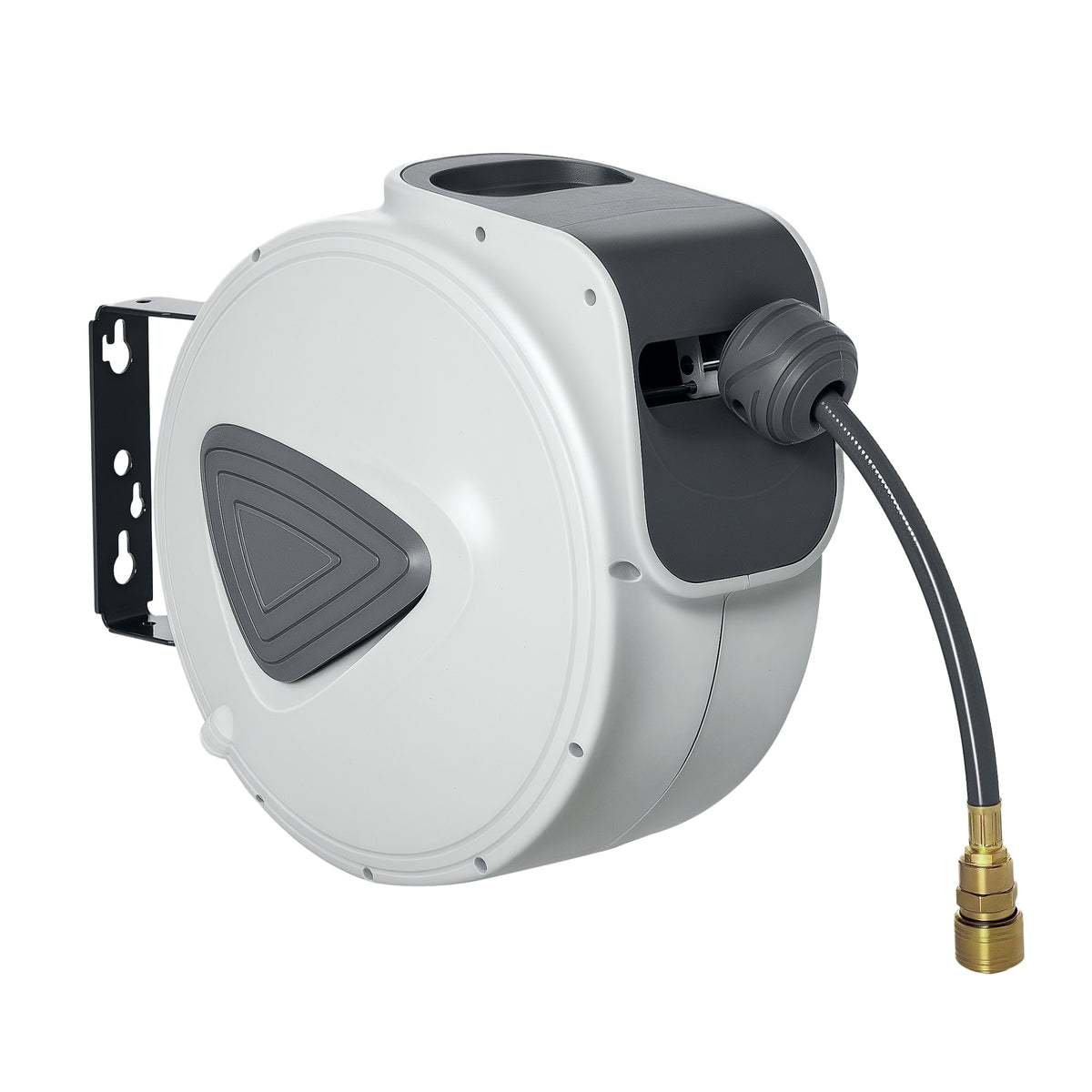 DURHAND gray retractable air hose reel with wall-mount bracket and connector