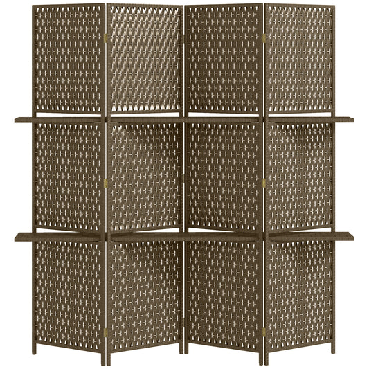 Photo of HOMCOM 4-Panel Room Dividers with Shelves, Wave Fibre Freestanding Folding Privacy Screen Panels, Partition Wall Divider for Indoor Bedroom Office, 180 cm, Brown in Brown colour on a white background