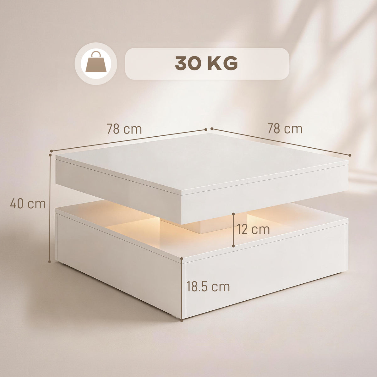 HOMCOM LED Coffee Table with Storage, 2-Tier Modern Centre Table with Open Shelf and Remote for Living Room, High Gloss White