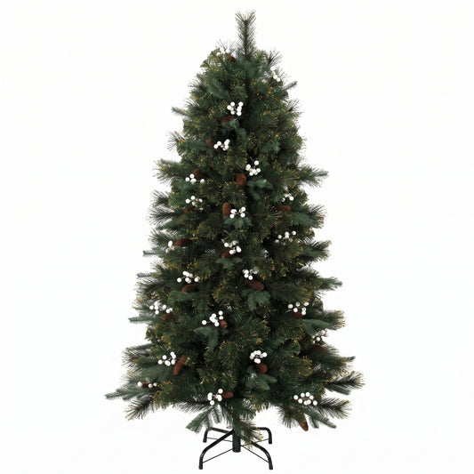 Photo of HOMCOM 5ft Artificial Christmas Tree, Fir Hinged Xmas Tree with 490 Branch Tips, Foldable Metal Stand, Easy Assembly, Green in Green colour on a white background